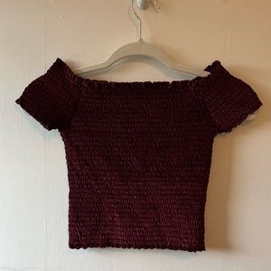 UO Cropped Off the shoulder top, maroon velvet